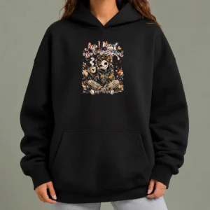 Original Halloween Skeleton Girl Coffee Watercolor Hoodie in black, featuring a vibrant skeleton girl holding coffee design