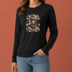 Original Halloween Skeleton Girl Coffee Watercolor Long Sleeve Shirt