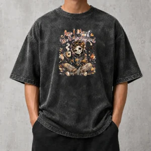 Original Halloween Skeleton Girl Coffee Watercolor Washed T-Shirt