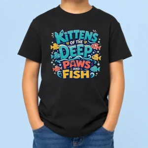 Original Kittens Of The Deep Paws And Fish Typography Kids T-Shirt