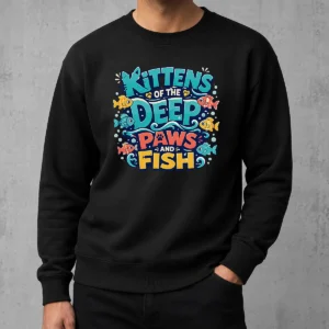 Original Kittens Of The Deep Paws And Fish Typography Sweater