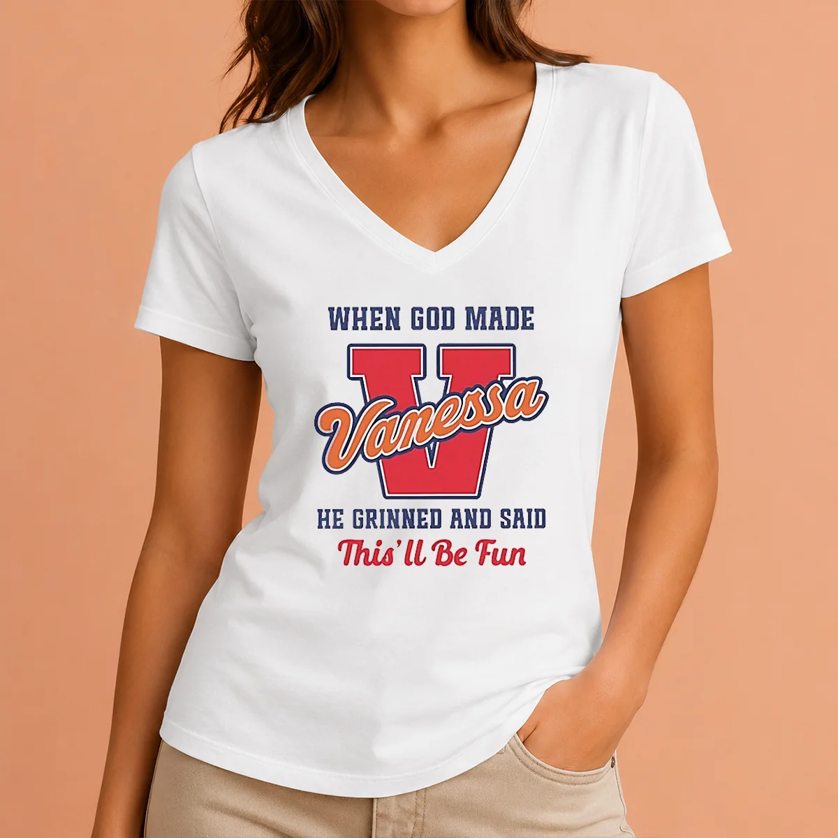 Perfect Good Vanessa When God Made V-Neck Shirt Perfect Good Vanessa When God Made V-Neck Shirt