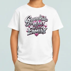 Perfect Original Grandkids The Heart Of Our Family Y2K kids t shirt in vibrant colors, front view