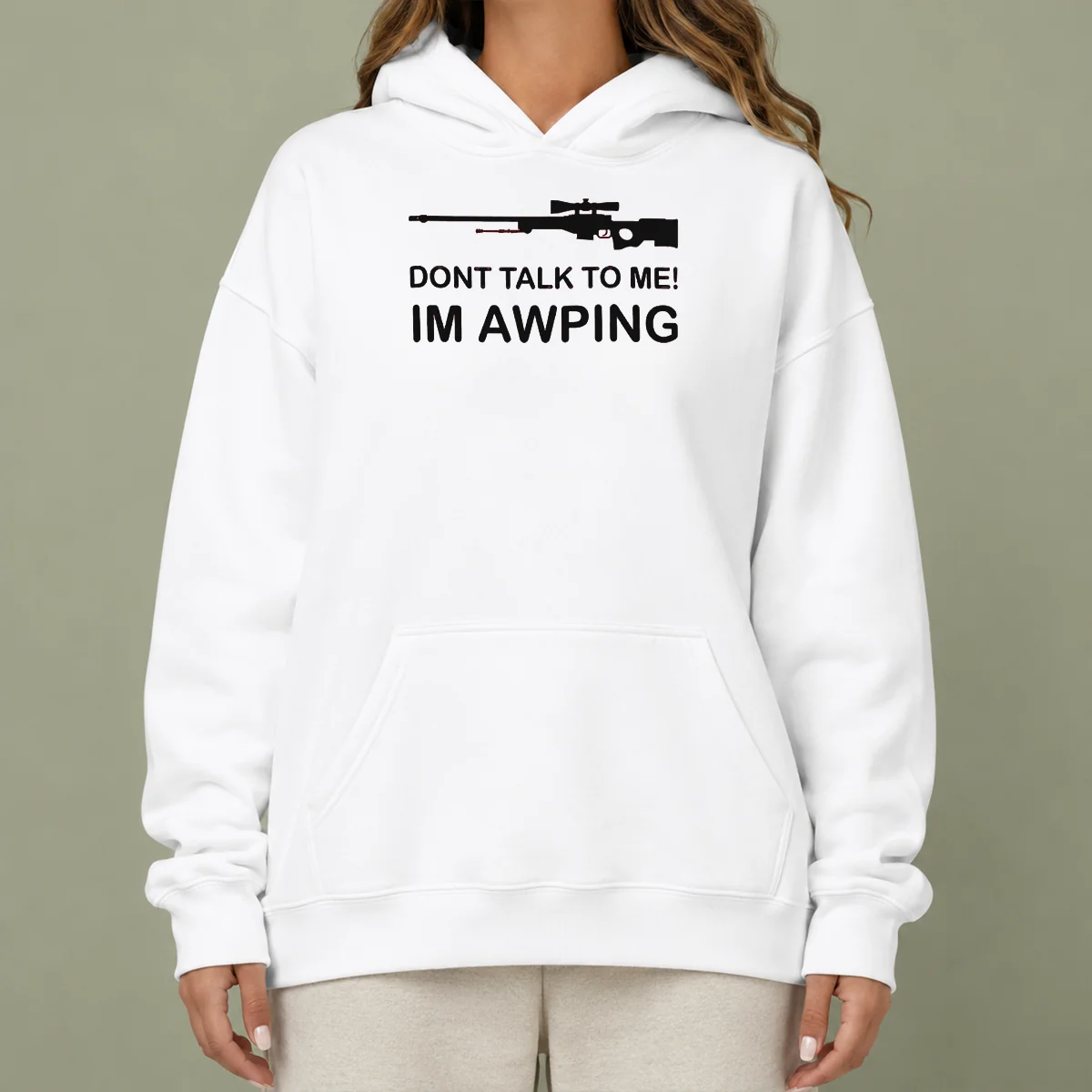 Perfect Pretty Gaming Gamer Gear AWP Sniper Rifle Dont Talk To Me Im Awping Hoodie in black with front graphic print