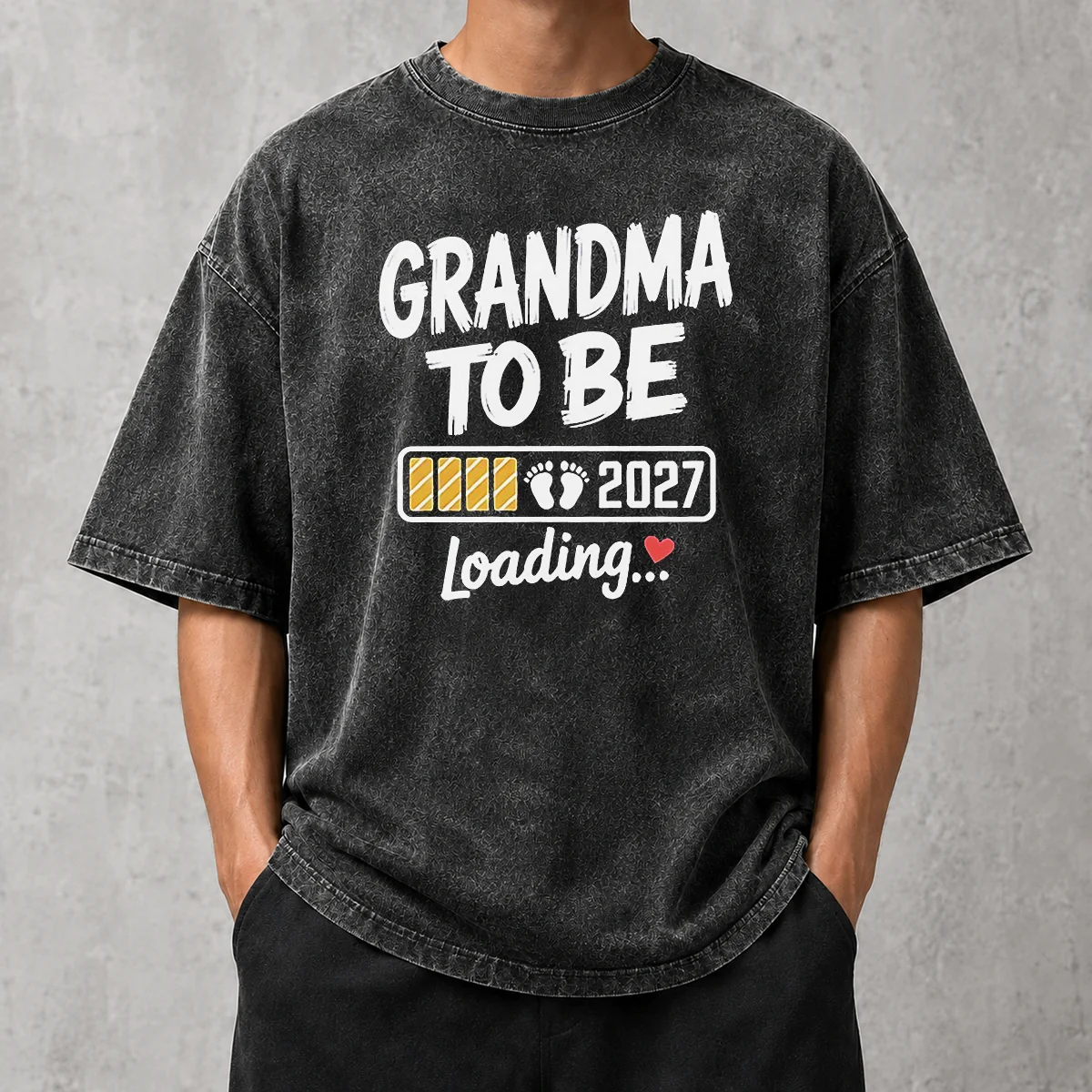 Premium Grandma To Be 2027 Loading Pregnancy Announcement Washed T-Shirt