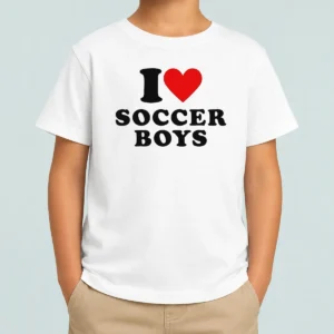 Premium Hot I Love Soccer Boys Kids T-Shirt