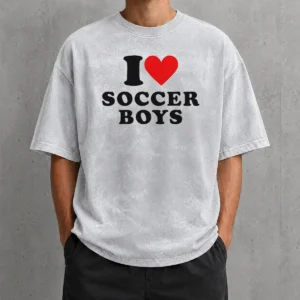 Premium Hot I Love Soccer Boys Washed T-Shirt