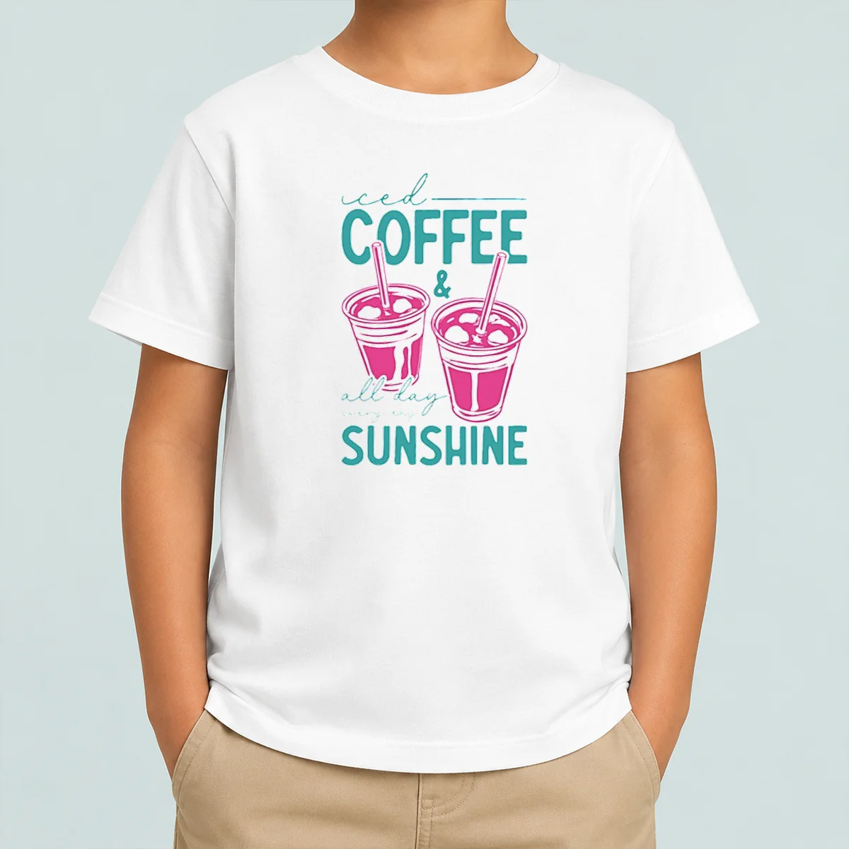 Premium Iced Coffee All Day Sunshine Summer Beach Kids T-Shirt