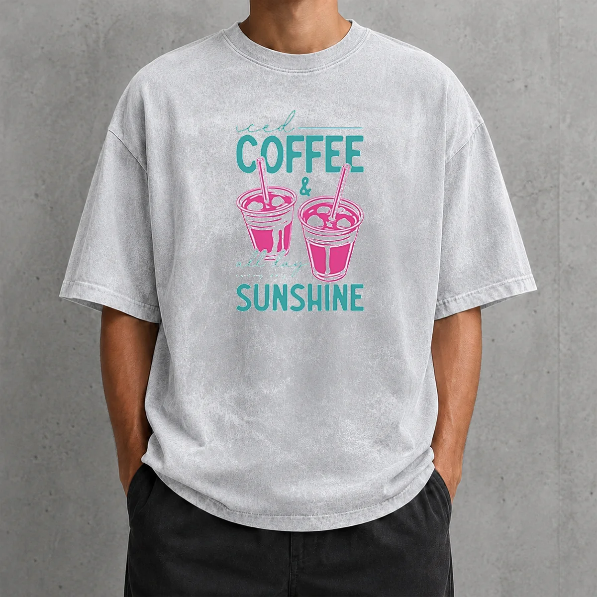 Premium Iced Coffee All Day Sunshine Summer Beach Washed T-Shirt