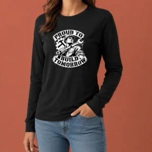 Premium Labour Day Proud Builder Stencil Long Sleeve Shirt