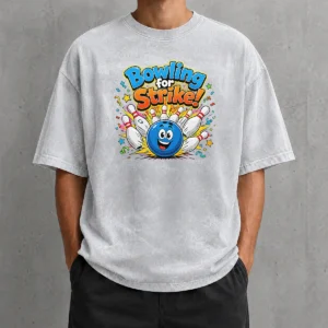 Premium Nice Bowling For Strike Fun Cartoon Bowling Washed T-Shirt