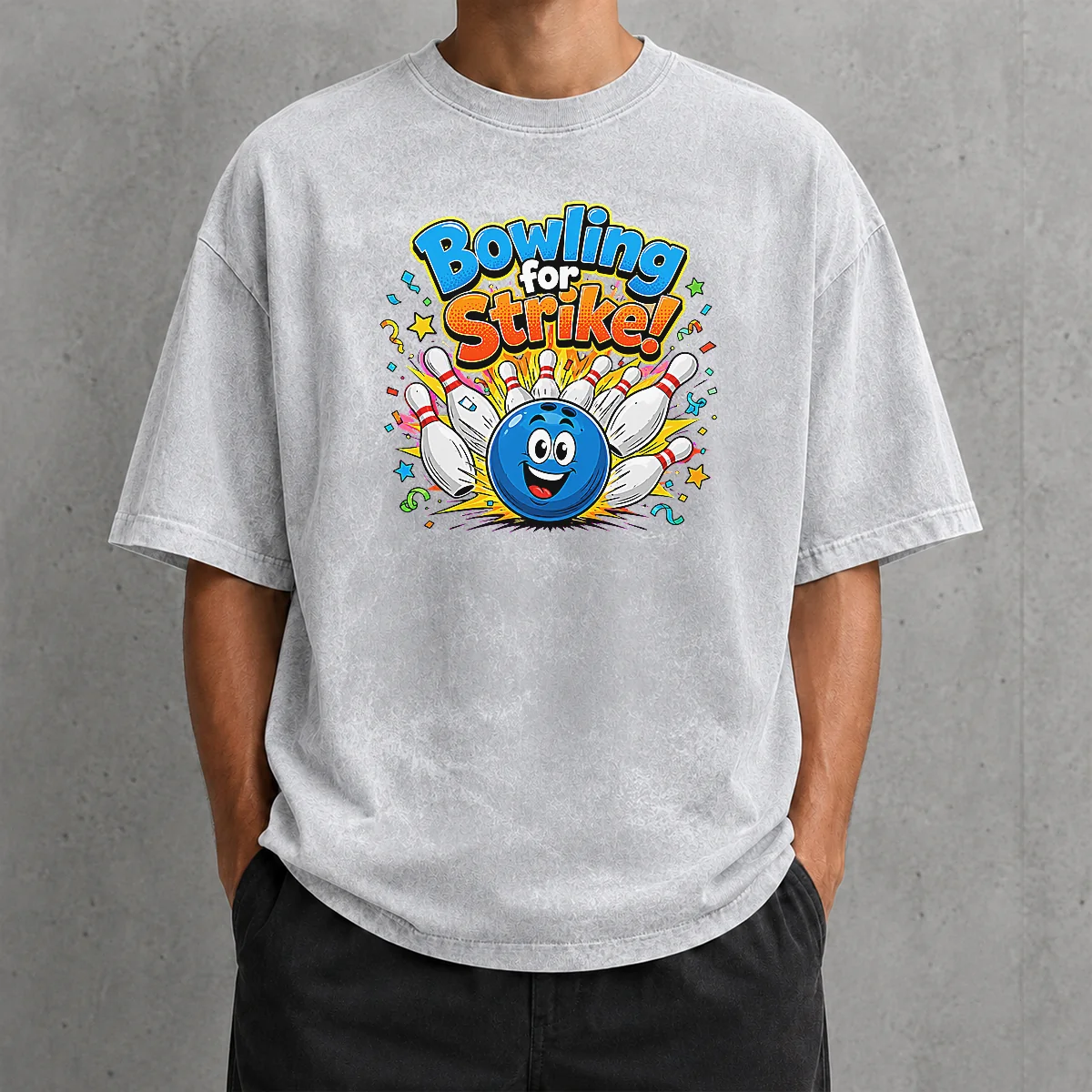 Premium Nice Bowling For Strike Fun Cartoon Bowling Washed T-Shirt