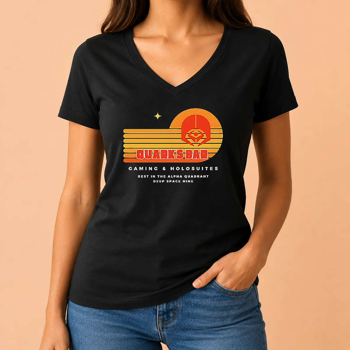 Premium Quark'S Bar Gaming & Holosuites V-Neck Shirt Premium Quark'S Bar Gaming & Holosuites V-Neck Shirt