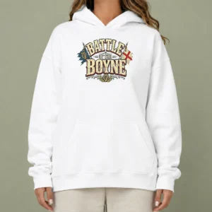 Pretty Battle Of The Boyne Pride Retro Distressed Hoodie in soft cotton blend with front pouch pocket and adjustable drawstring hood