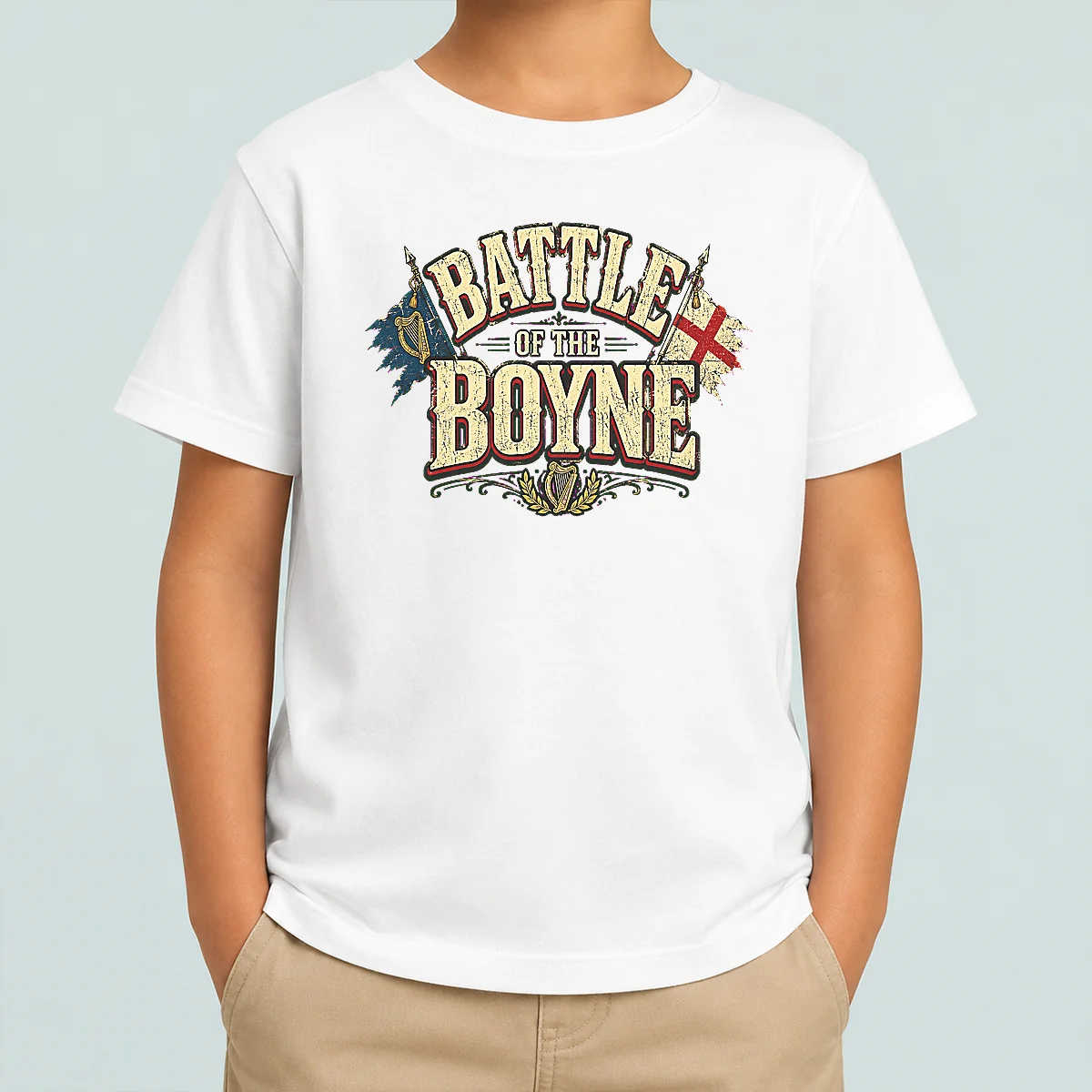 Pretty Battle Of The Boyne Pride Retro Distressed Kids T Shirt featuring a colorful retro design on a comfortable cotton tee