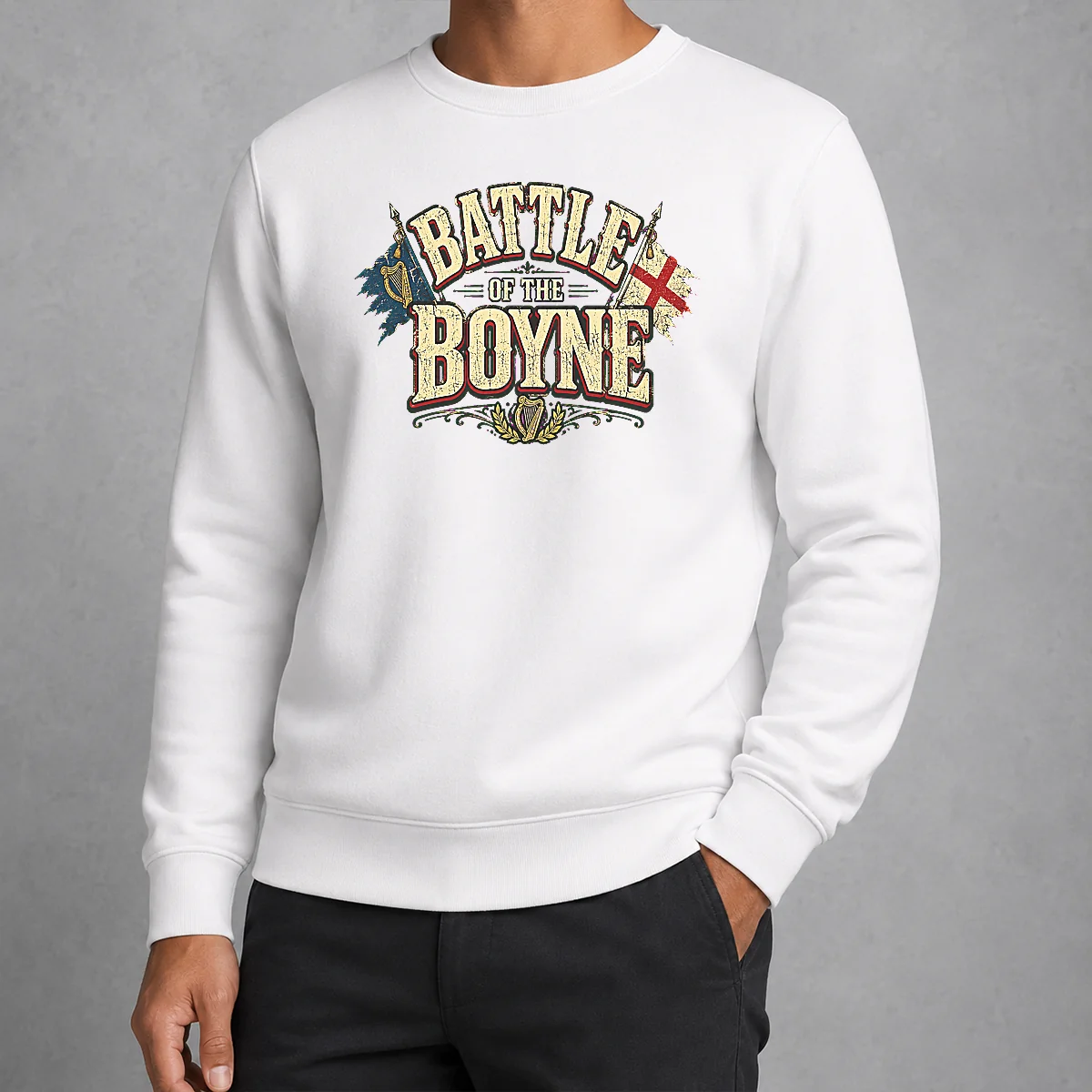 Pretty Battle Of The Boyne Pride Retro Distressed Sweater featuring a vintage-style graphic on a cozy crewneck