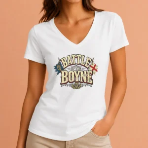 Pretty Battle Of The Boyne Pride Retro Distressed V Neck Shirt with faded vintage print on soft fabric