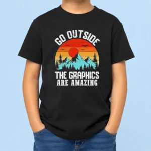 Pretty Go Outside The Graphics Are Amazing Retro Mountain Sunset Kids T-Shirt