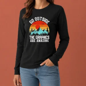 Pretty Go Outside The Graphics Are Amazing Retro Mountain Sunset Long Sleeve Shirt