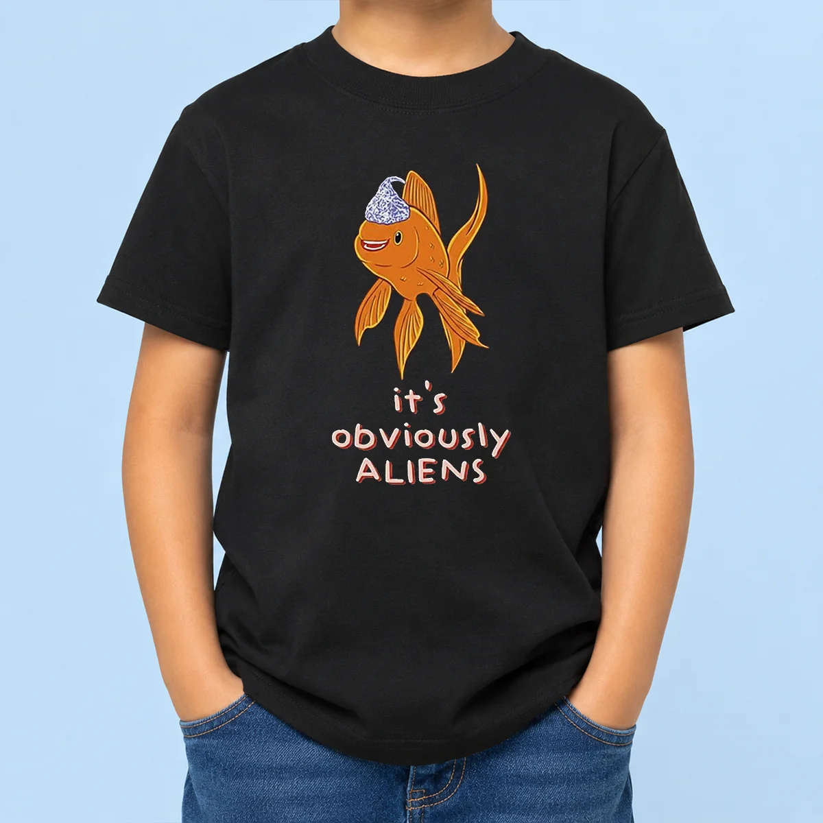 Pretty Goldfish Wearing Tin Foil Hat It Is Obviously Aliens Kids T-Shirt