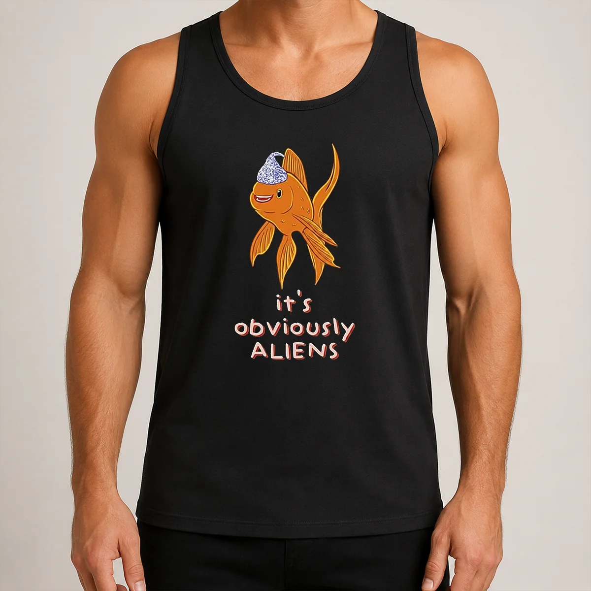 Pretty Goldfish Wearing Tin Foil Hat It Is Obviously Aliens Tank Top