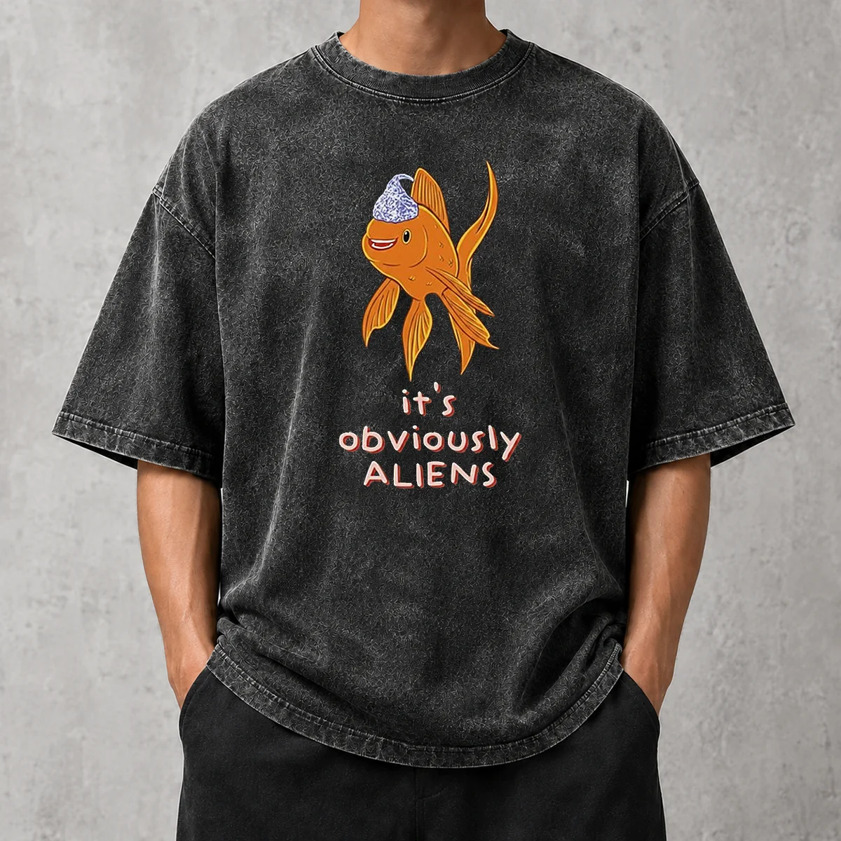 Pretty Goldfish Wearing Tin Foil Hat It Is Obviously Aliens Washed T-Shirt