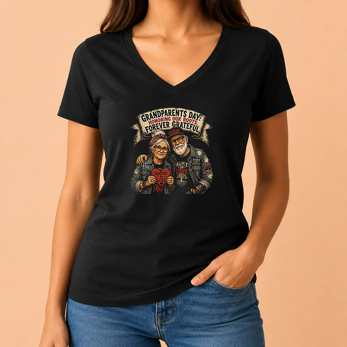 Pretty Grandparents Day Gratitude Streetwear V-Neck Shirt Pretty Grandparents Day Gratitude Streetwear V-Neck Shirt