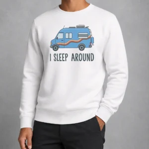 Pretty I Sleep Around Tyler Genocchio Sweater in black, crewneck pullover with bold white text design