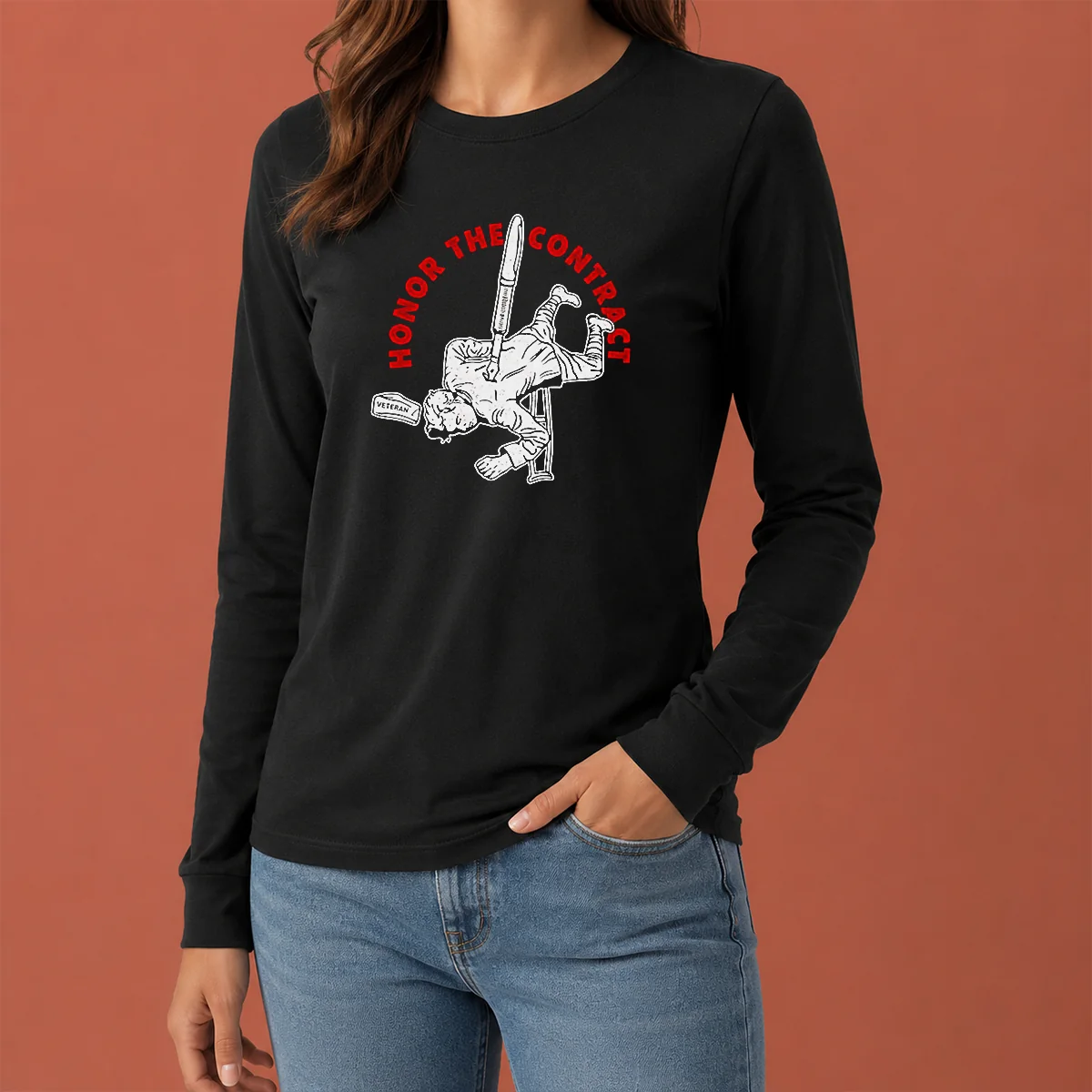 Pretty Military Honor The Contract Veteran Stab With Pen Metaphor Long Sleeve Shirt showing front view on white background