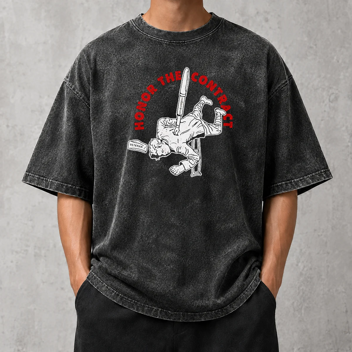 Pretty Military Honor The Contract Veteran Stab With Pen Metaphor Washed T Shirt in soft fabric and vintage wash