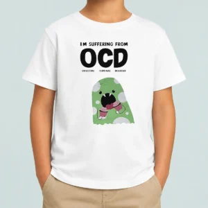 Pretty Ocd Obsessive Cupcake Disorder Monster Eating Im Suffering From Kids T Shirt in white, front view on a child-sized garment