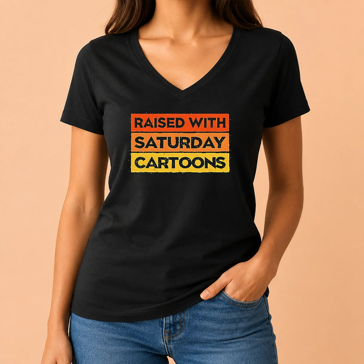 Pretty Raised With Saturday Cartoons Retro V-Neck Shirt Pretty Raised With Saturday Cartoons Retro V-Neck Shirt
