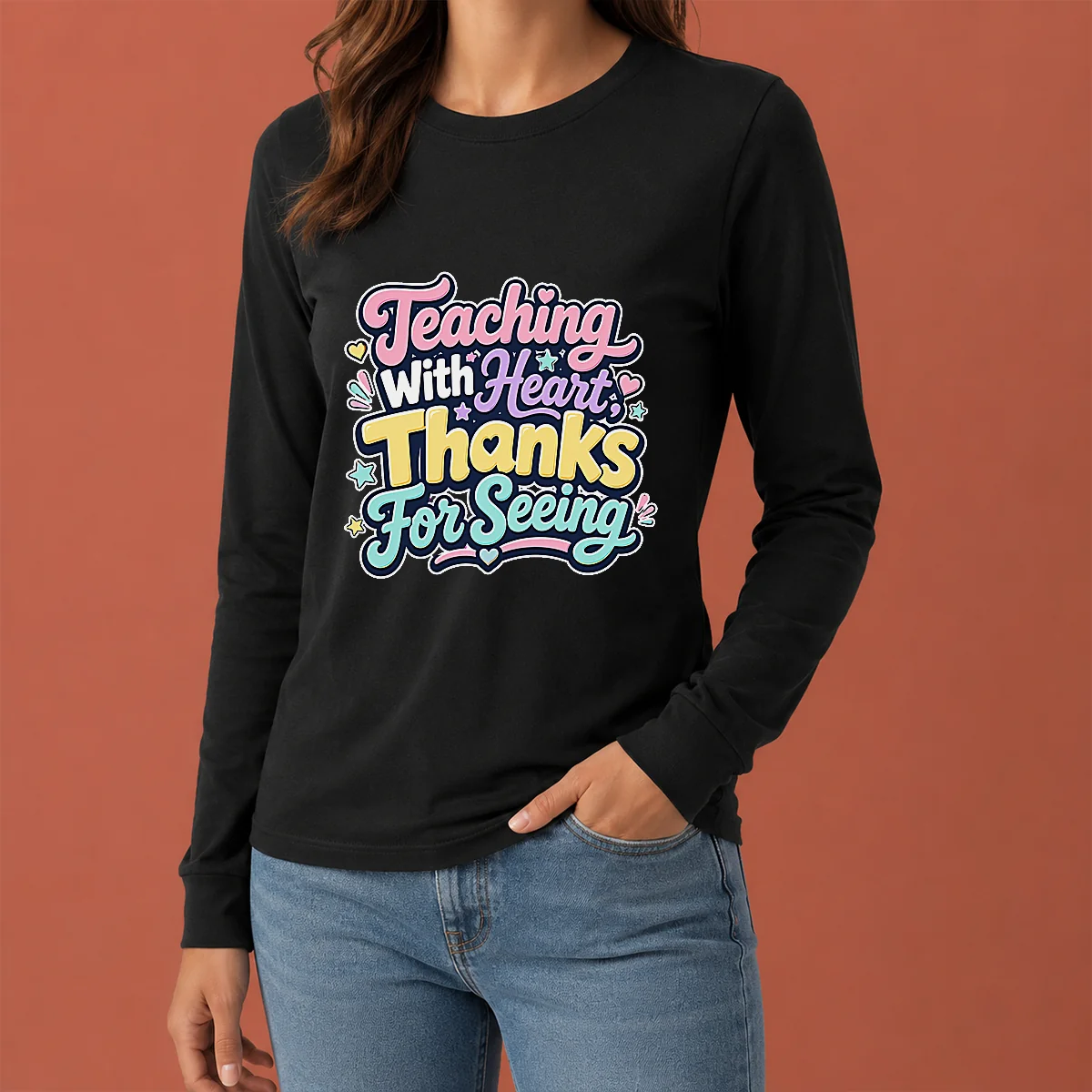 Teaching With Heart Thanks For Seeing Kawaii Long Sleeve Shirt