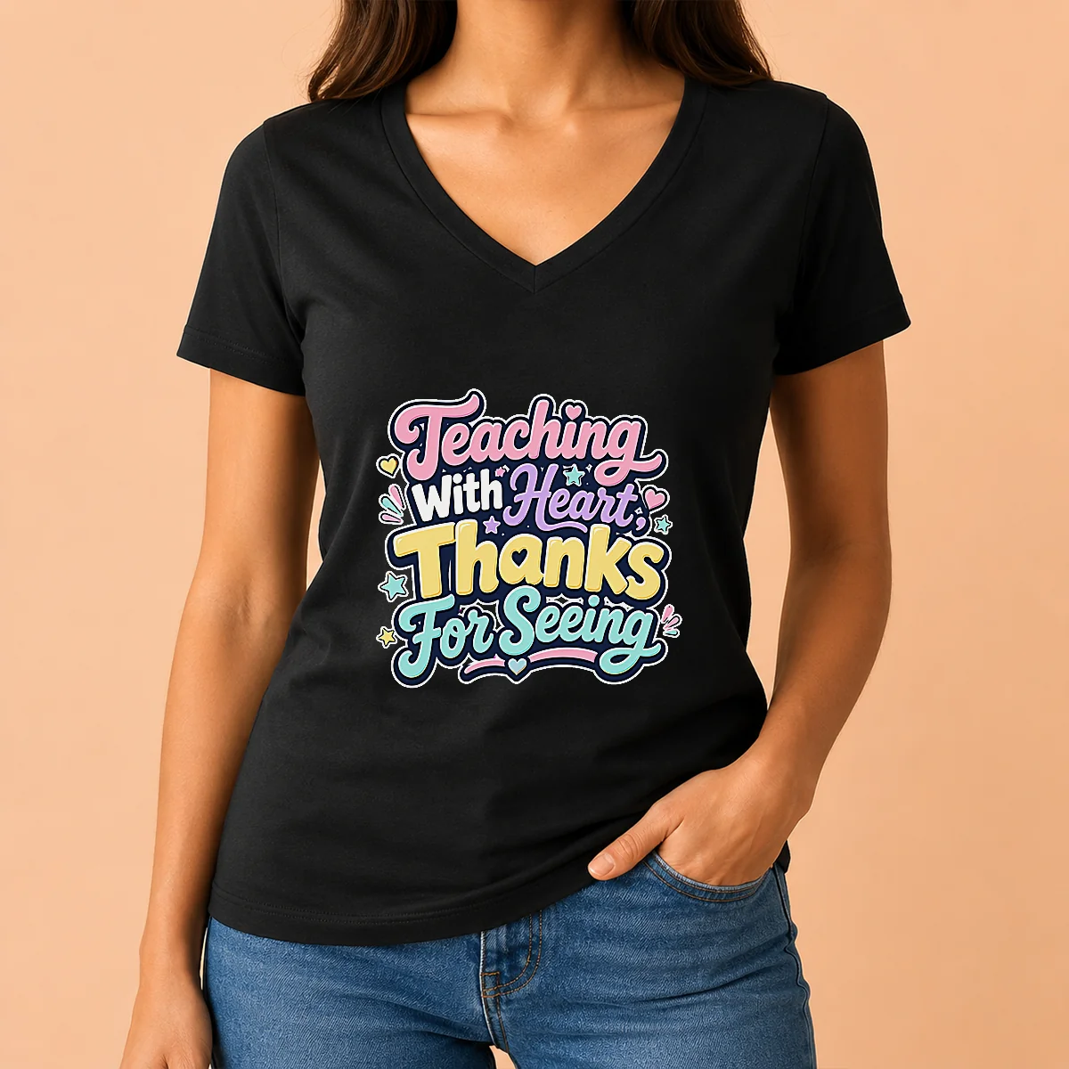 Teaching With Heart Thanks For Seeing V-Neck Shirt Teaching With Heart Thanks For Seeing V-Neck Shirt