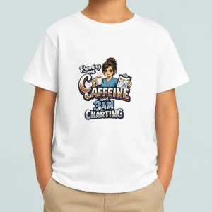 Tired Nurse Running on Caffeine Typography Kids T-Shirt