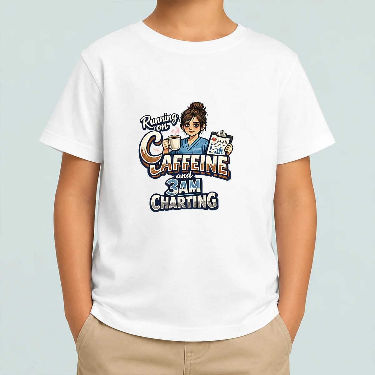 Tired Nurse Running on Caffeine Typography Kids T-Shirt