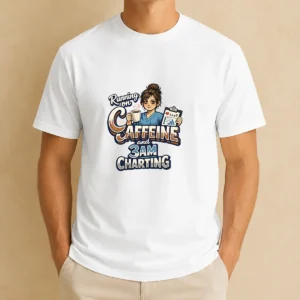 Tired Nurse Running on Caffeine Typography Shirt