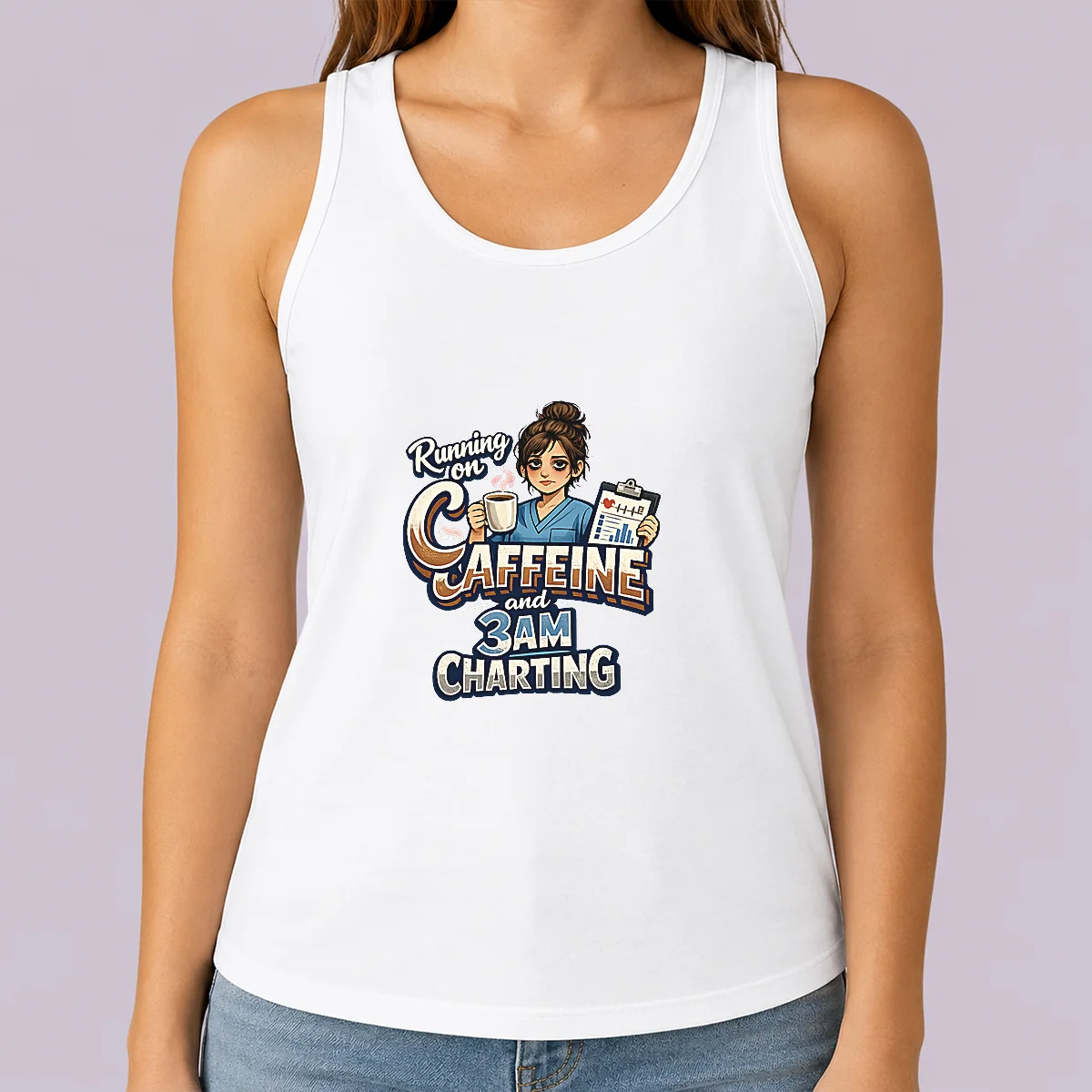 Tired Nurse Running on Caffeine Typography Tank Top