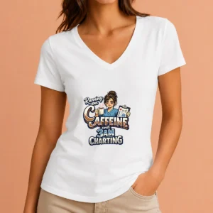 Tired Nurse Running on Caffeine Typography V-Neck Shirt
