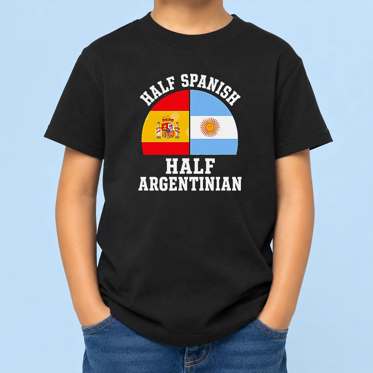 Top Funny Half Spanish Half Argentinian Flags Kids T-Shirt