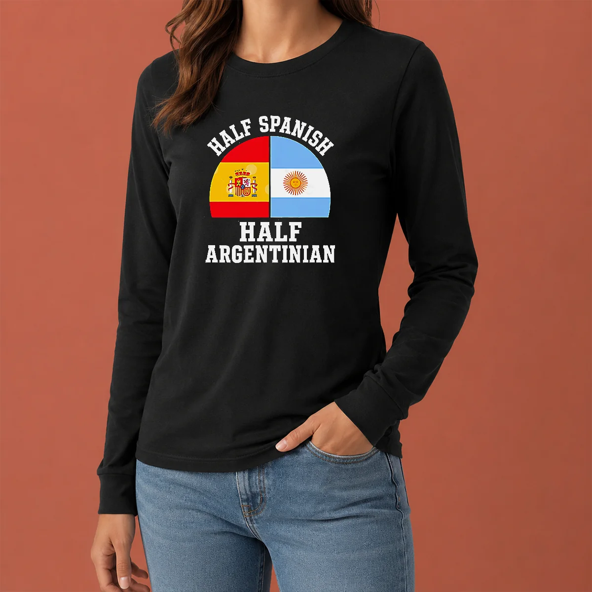 Top Funny Half Spanish Half Argentinian Flags Long Sleeve Shirt