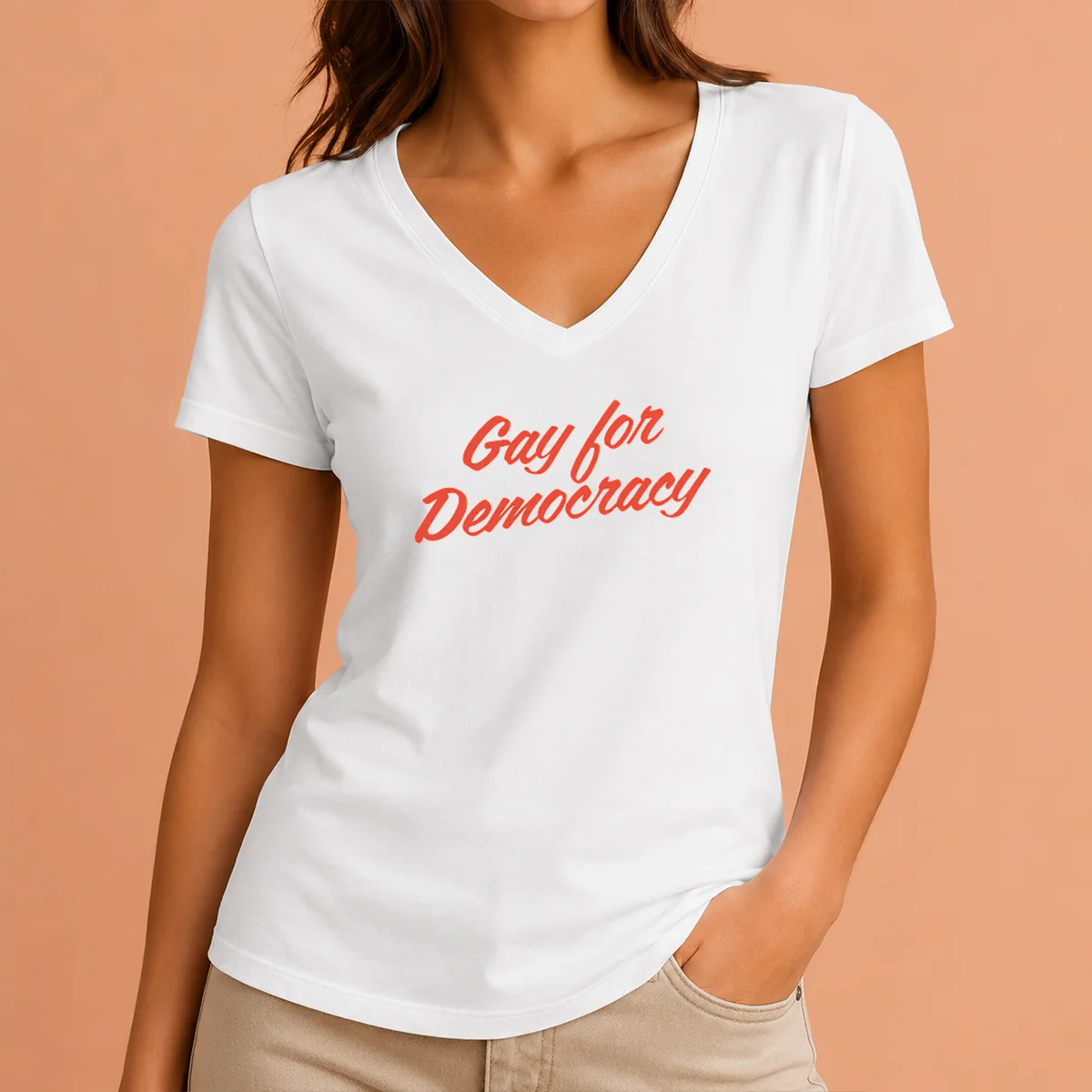 Top Gay For Democracy V-Neck Shirt Top Gay For Democracy V-Neck Shirt