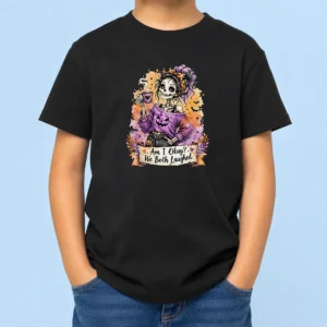Top Halloween Skeleton Girl Coffee Quote Watercolor Kids T-Shirt