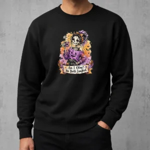 Top Halloween Skeleton Girl Coffee Quote Watercolor Sweater