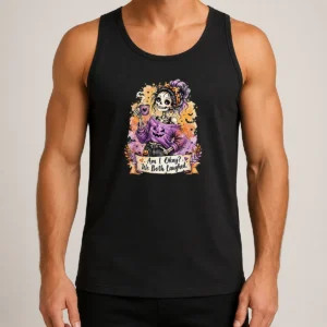 Top Halloween Skeleton Girl Coffee Quote Watercolor Tank Top