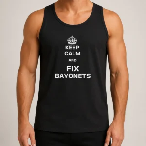 Top Keep Calm And Fix Bayonets Slogan Military Tank Top in olive green, sleeveless casual wear