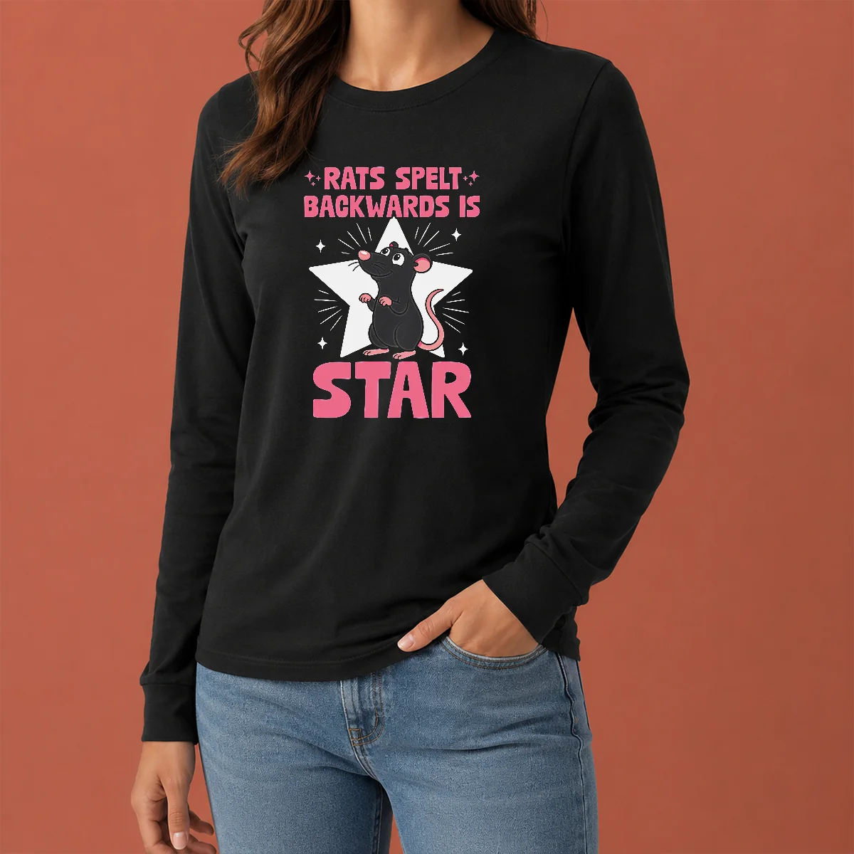 Top Rat Humor Gift Rats Spelt Backwards Is Star Long Sleeve Shirt