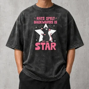 Top Rat Humor Gift Rats Spelt Backwards Is Star Washed T-Shirt