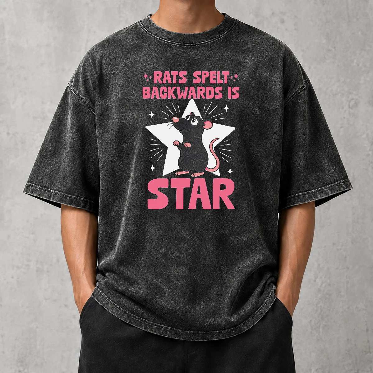 Top Rat Humor Gift Rats Spelt Backwards Is Star Washed T-Shirt