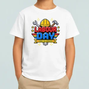 Funny Nice Labour Day Pixel Art Thank You Workers Hard Hat Kids T-Shirt